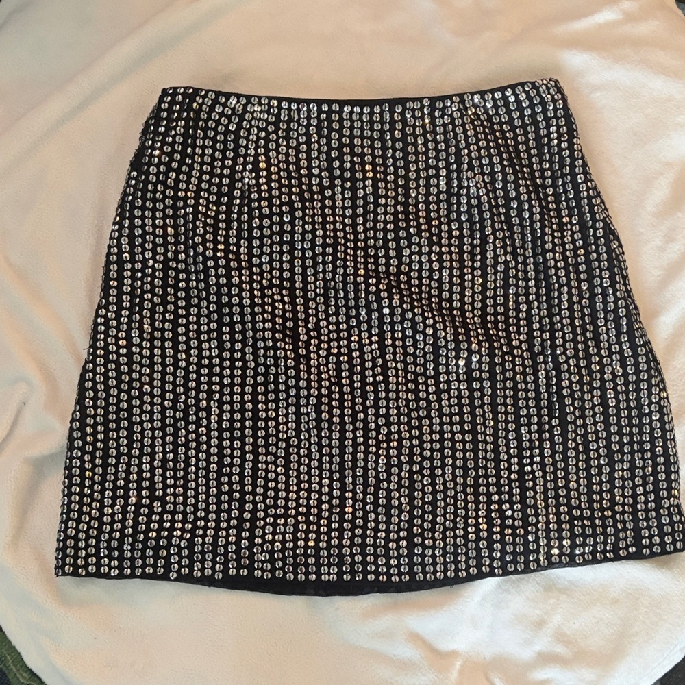 French Connection Black and Silver Sequin Mini Skirt